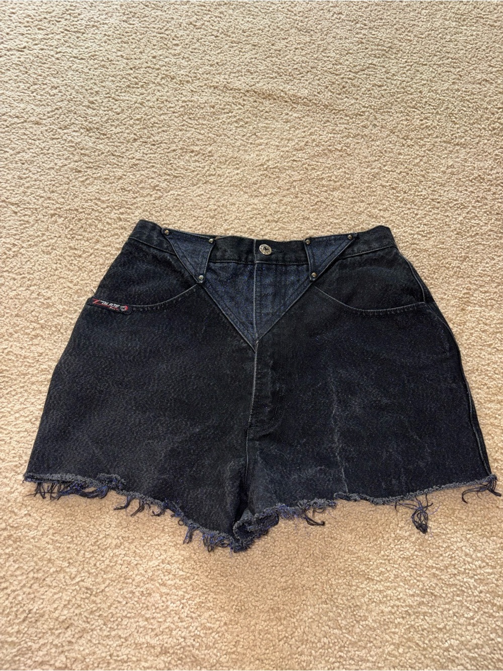Vintage Two Toned Black and Glittery Blue Blaze Cut Off Jeans Shorts